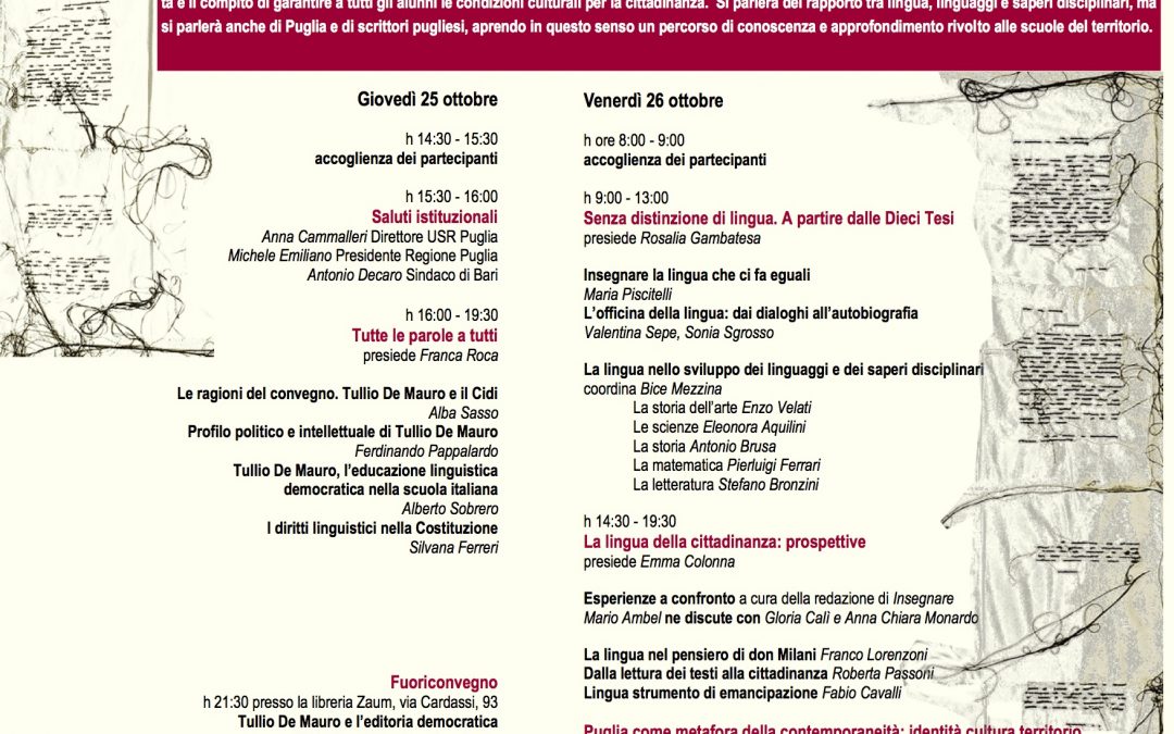 Tutti a Bari il 25 e 26 ottobre