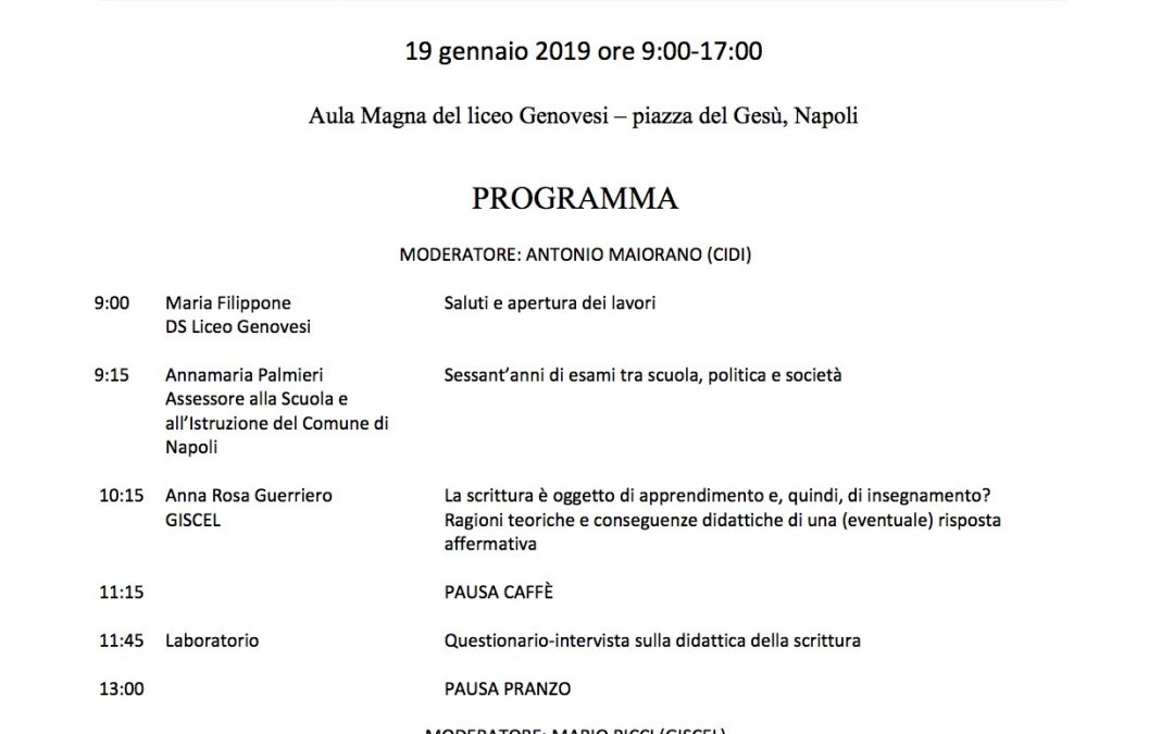 Sabato 19 gennaio seminario “Le nuove prove di Italiano negli Esami di Stato”
