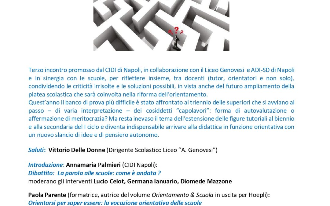 24 maggio: Nuovo appuntamento sull’orientamento